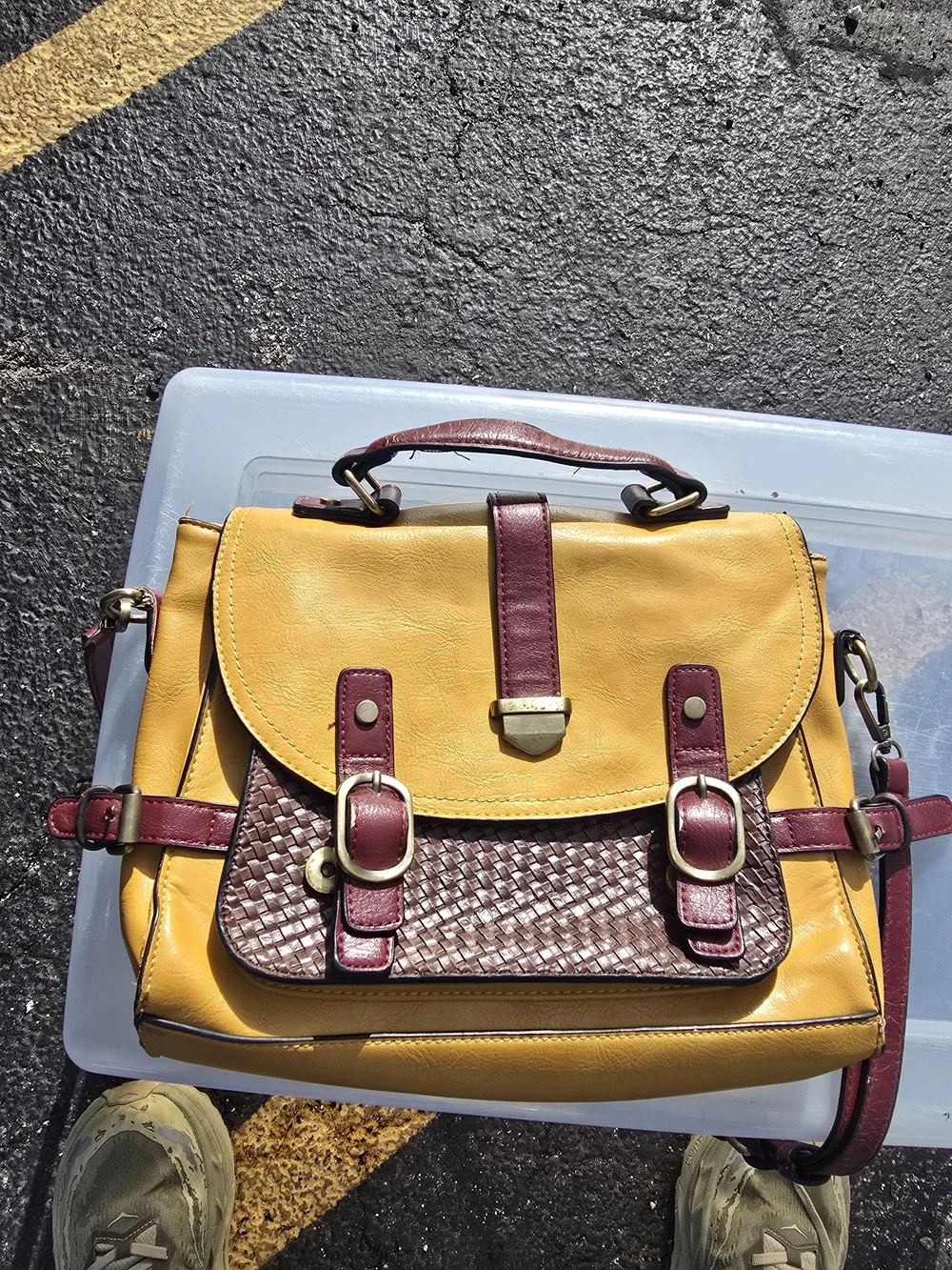 ModCloth‎ Yellow and Burgundy Woven-Accent Satchel